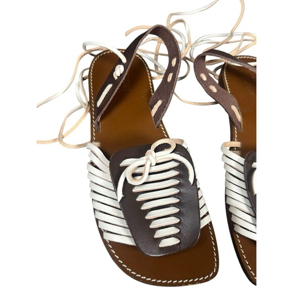 J.Crew Mohrowe Italian Leather Lace-Up Gladiator Sandals Brown White Sz 7 - Picture 3 of 12